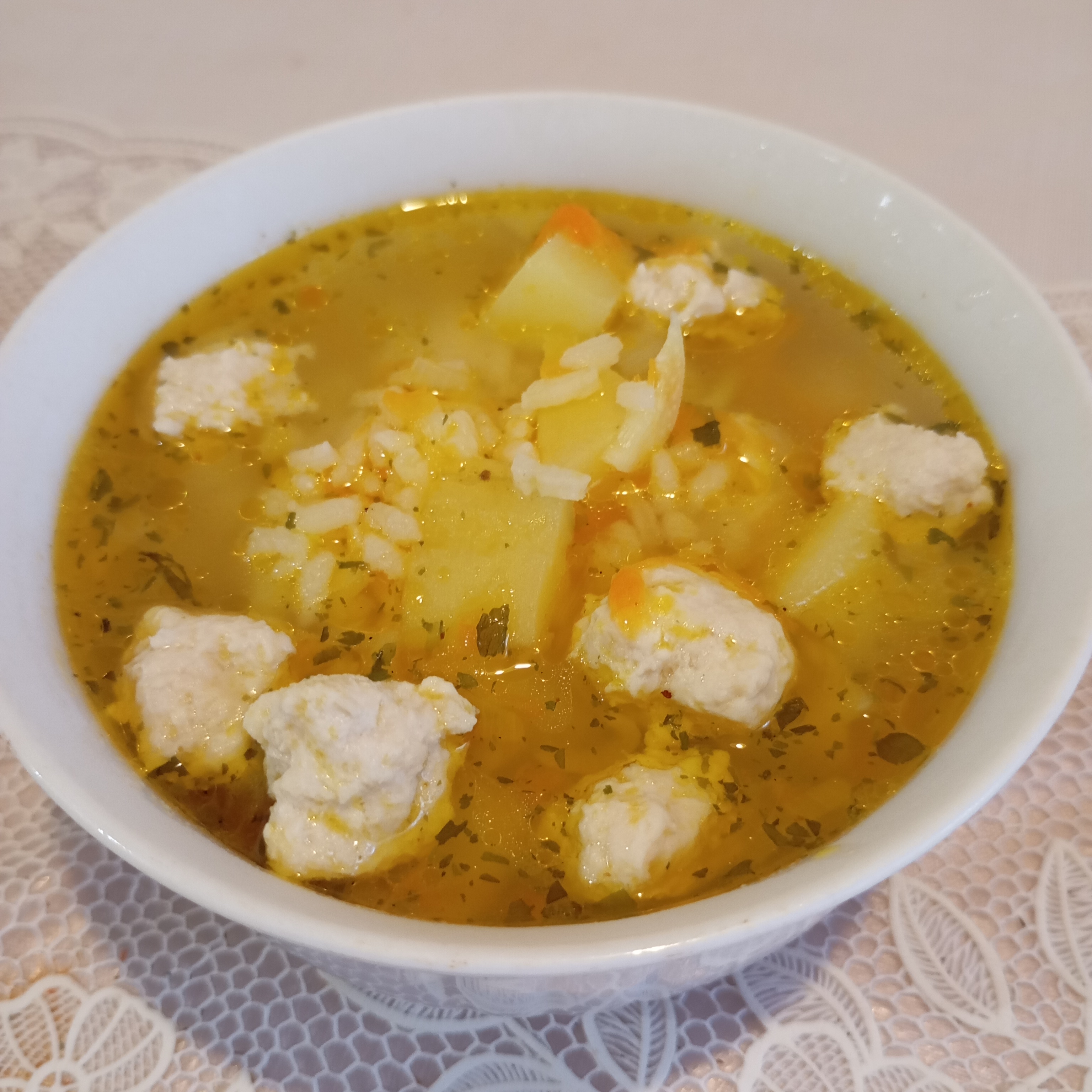 Суп с фрикадельками и рисом