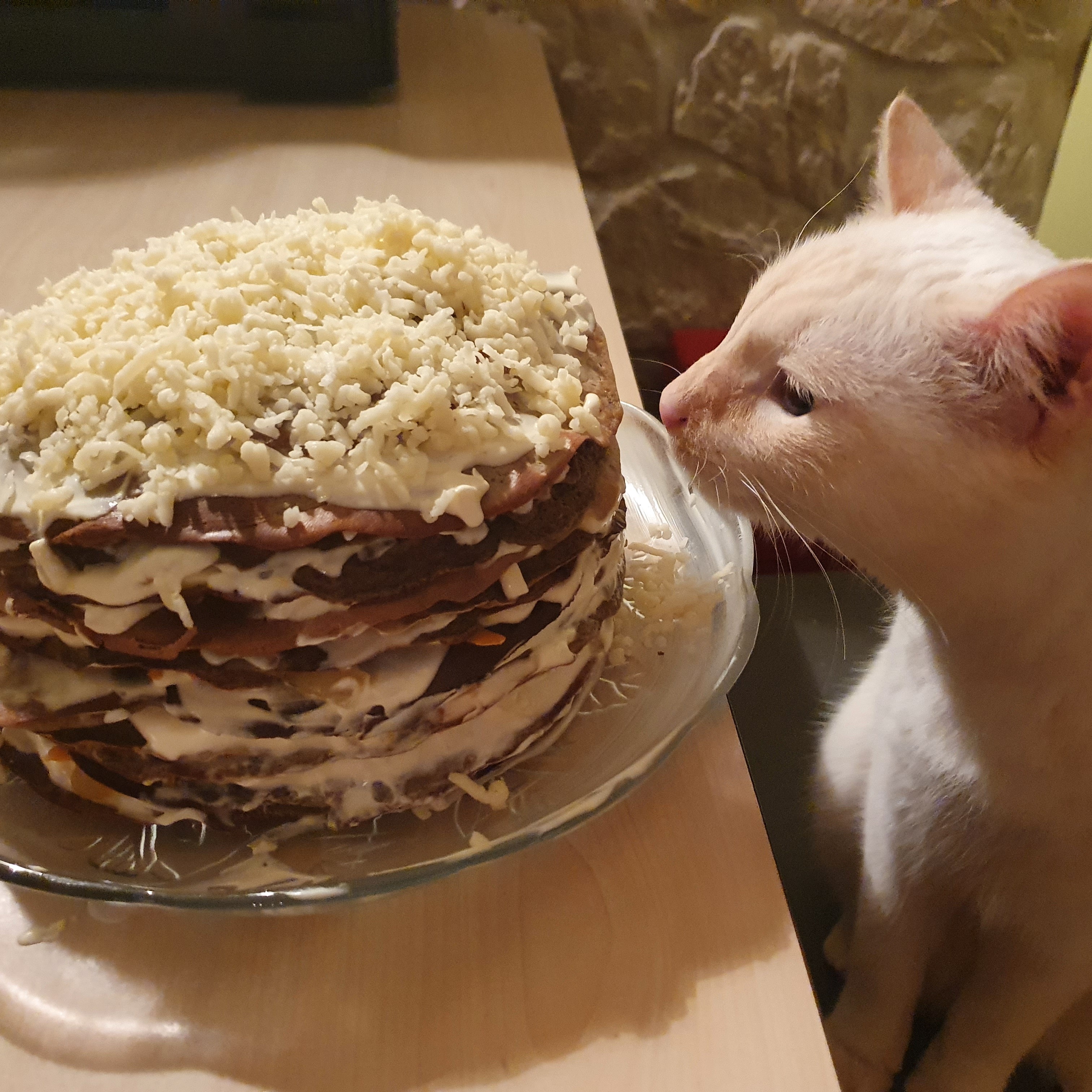 Печёночный торт с шампиньонами