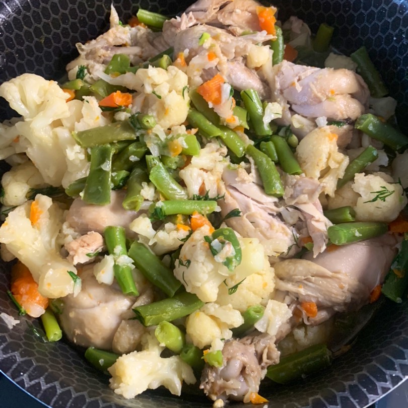 Куриные голени с овощами тушёные в сковороде