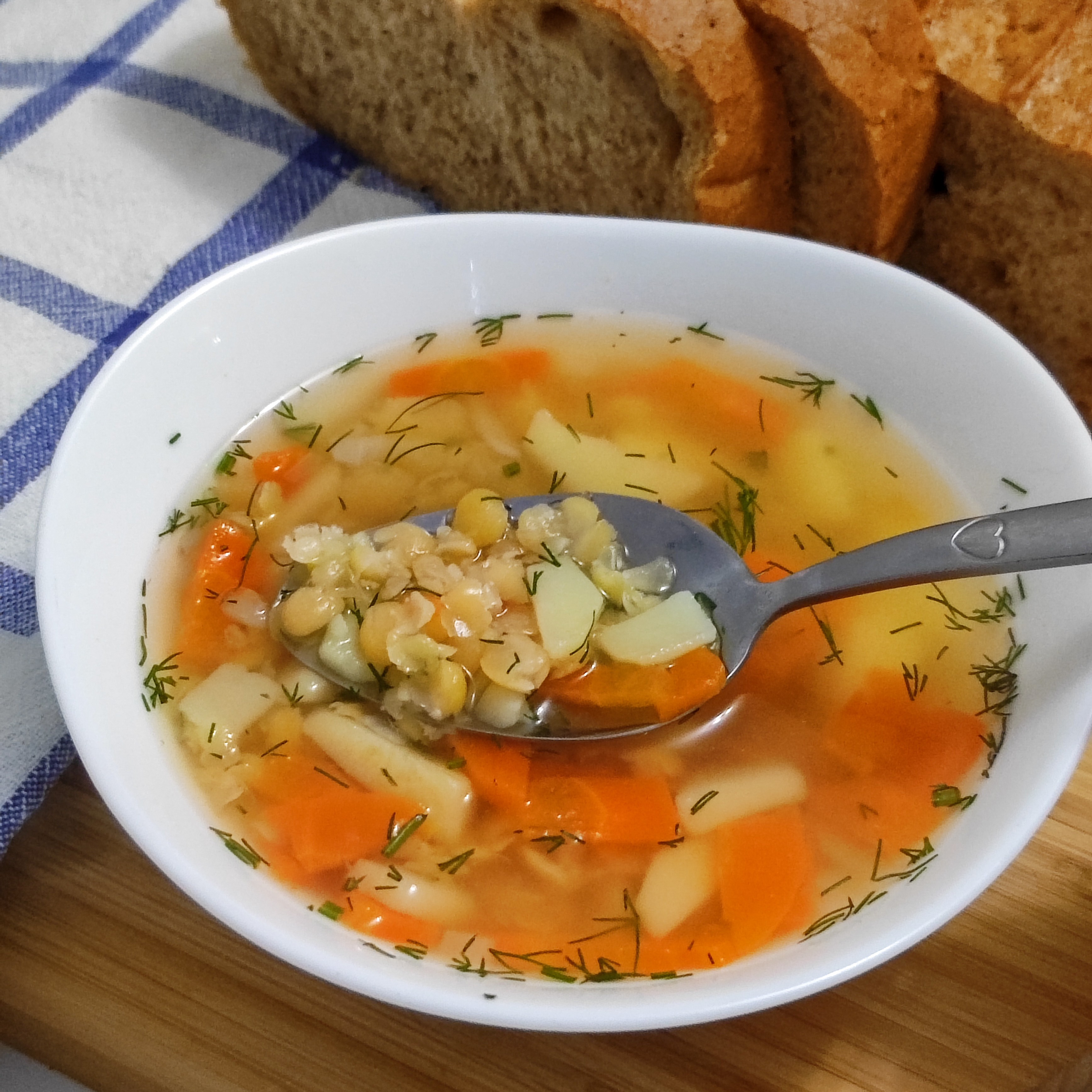 Постный гороховый суп без масла