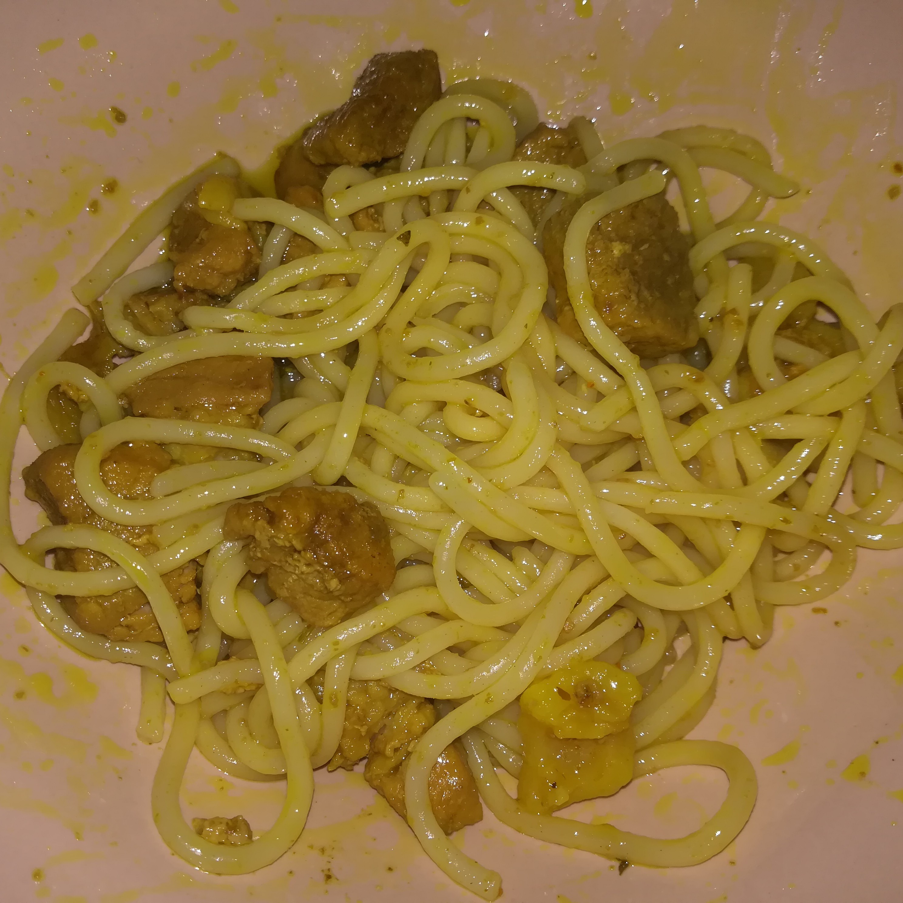 Свинина в соевом соусе и спагетти