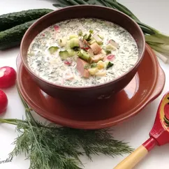 Классический рецепт окрошки с квасом и колбасой 