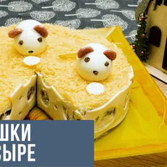 Салат Мышки на сыре, с копченой курицей Отличная идея для украшения любого салата