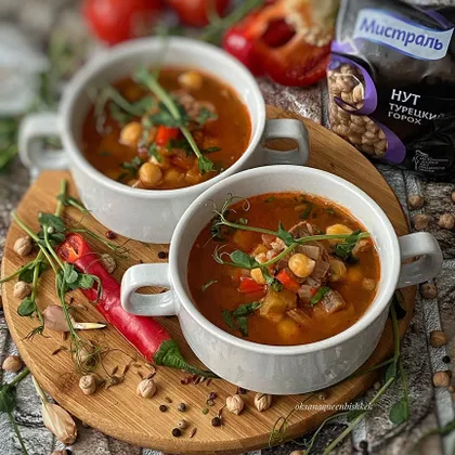 🍆Пикантный суп с баклажанами, нутом и индейкой