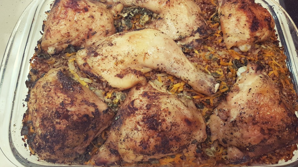 Курица в духовке с гречкой