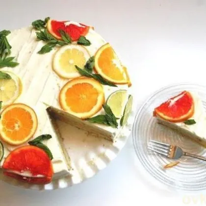 Цитрусовый торт с лимонной помадкой в лимонно-апельсиновой глазури
