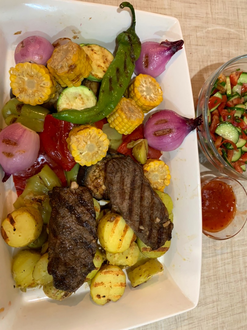 Мясо и овощи гриль (электро) + бонус салат ачичук (ачик-чучук)