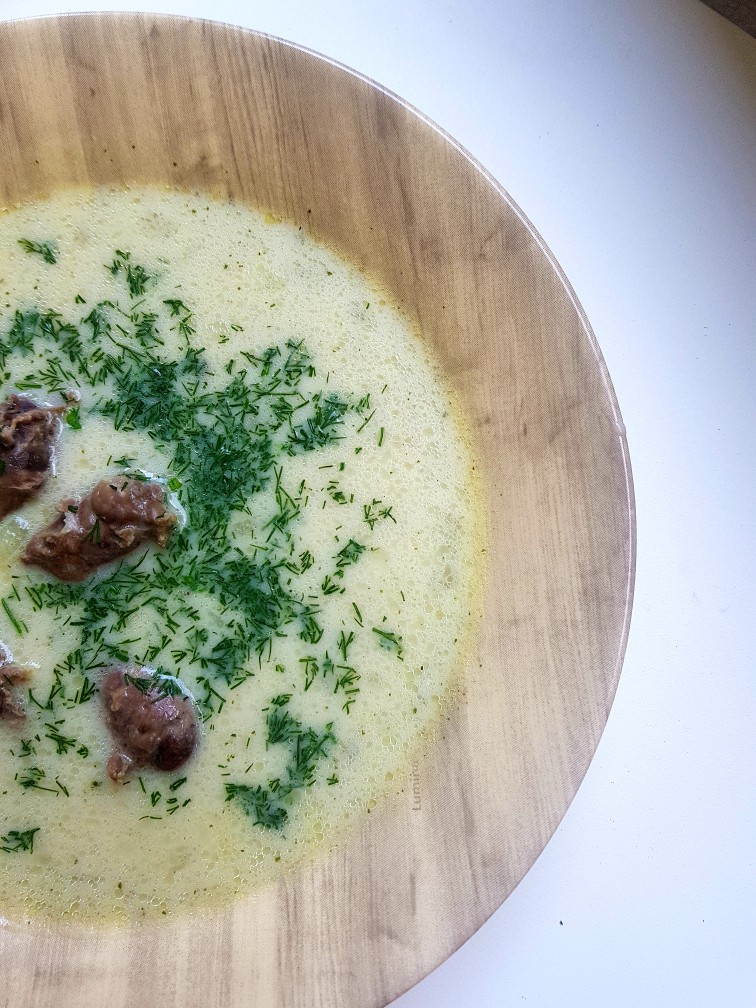Суп сырный с куриными сердечками