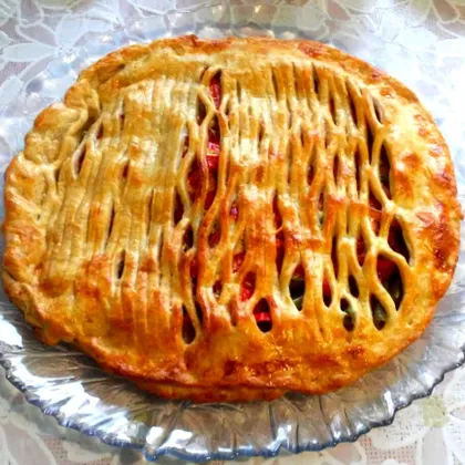 Пирог с болгарским перцем, зеленой фасолью и курочкой