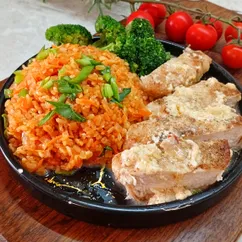 Курица в сливочном соусе с булгуром и брокколи