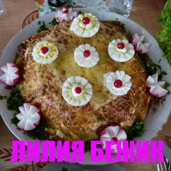 Блинный курник с грибами и рисом