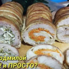 Мясные рулеты с различными начинками из небольших кусочков мяса