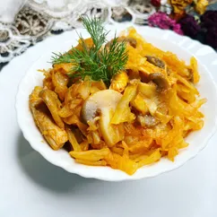 Капуста тушеная с курицей и грибами. 🔥