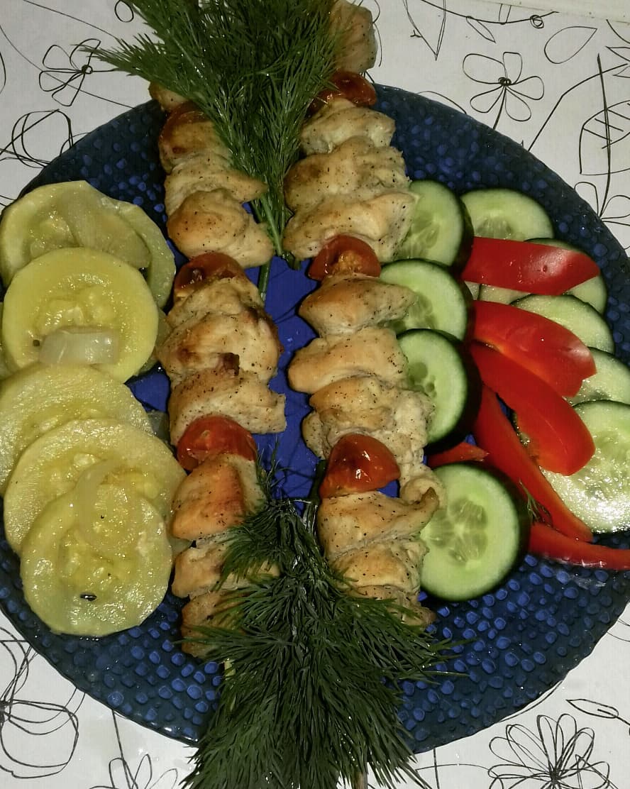 Куриные шашлычки с овощами