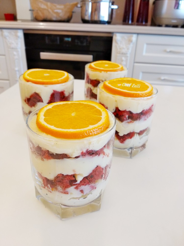 Red velvet pudding in a glass by chef Leili - пудинговый десерт