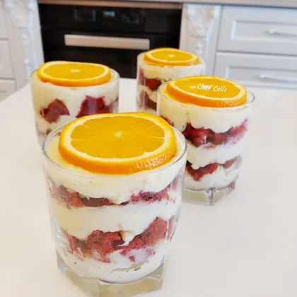 Red velvet pudding in a glass by chef Leili - пудинговый десерт