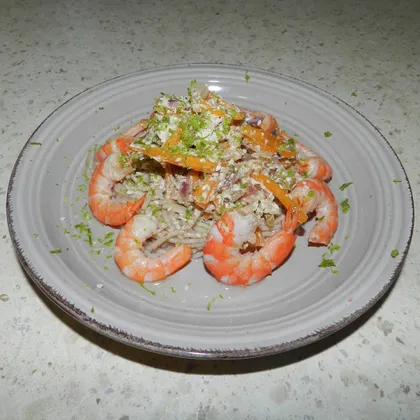 Грушево-сливочный соус с креветками