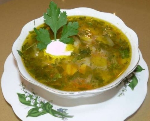 Рассольник грибной на курином бульоне
