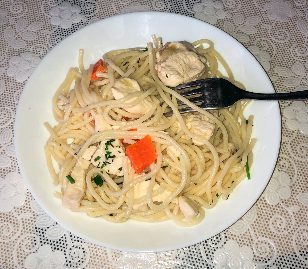 Pasta with chicken and mushrooms