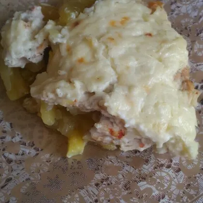 Картофель, запечённый с куриным филе и сыром
