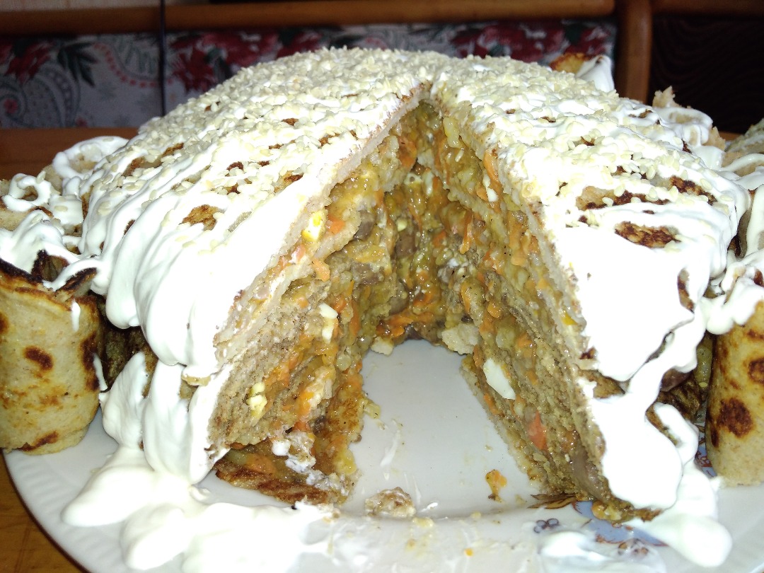 Блинный торт с сердечками