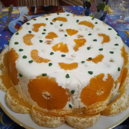Желейный фруктовый торт с апельсинами и мандаринами