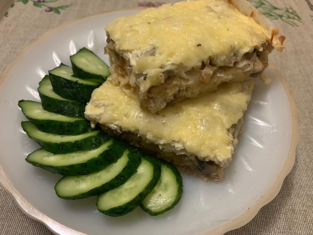 ПП запеканка из лаваша с грибами и сыром