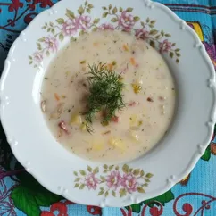 Сырный суп с грибами и колбасками