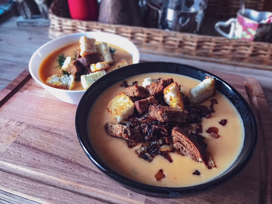 Сырно-овощной суп-пюре с гренками 🍲 🍞