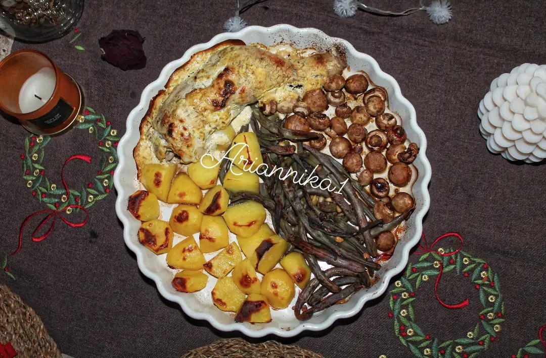 Обед/ужин Ассорти: картофель, грибы, спаржевая фасоль и курица