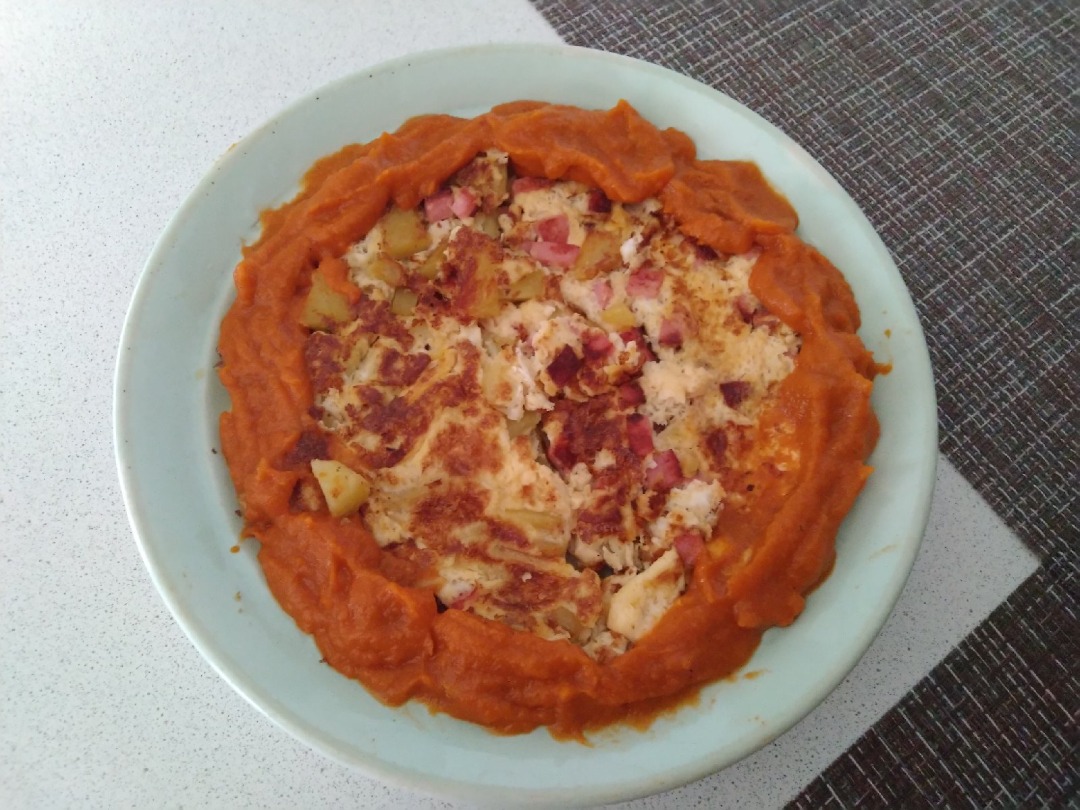 Сытный омлет с колбасой и картошкой