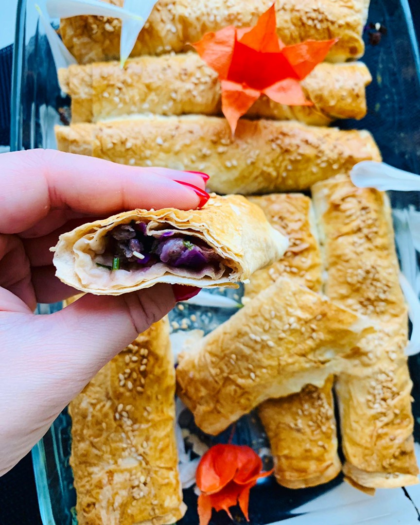 Рулетики из лаваша с говяжьим фаршем 😋😋😋в духовке