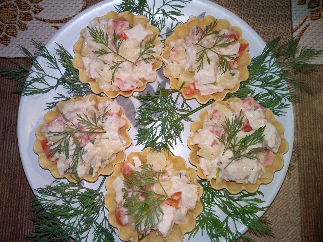 Пикантные тарталетки с ананасом 🍍 и курицей🐔