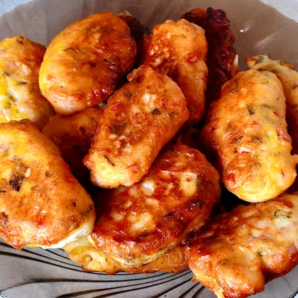 Оладьи на кефире с сыром и колбасой