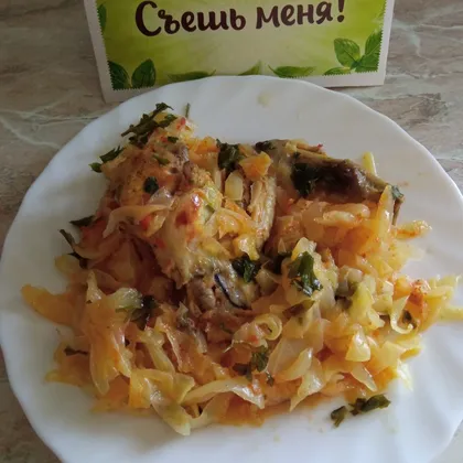 Куриные крылышки, тушеные со свежей капустой