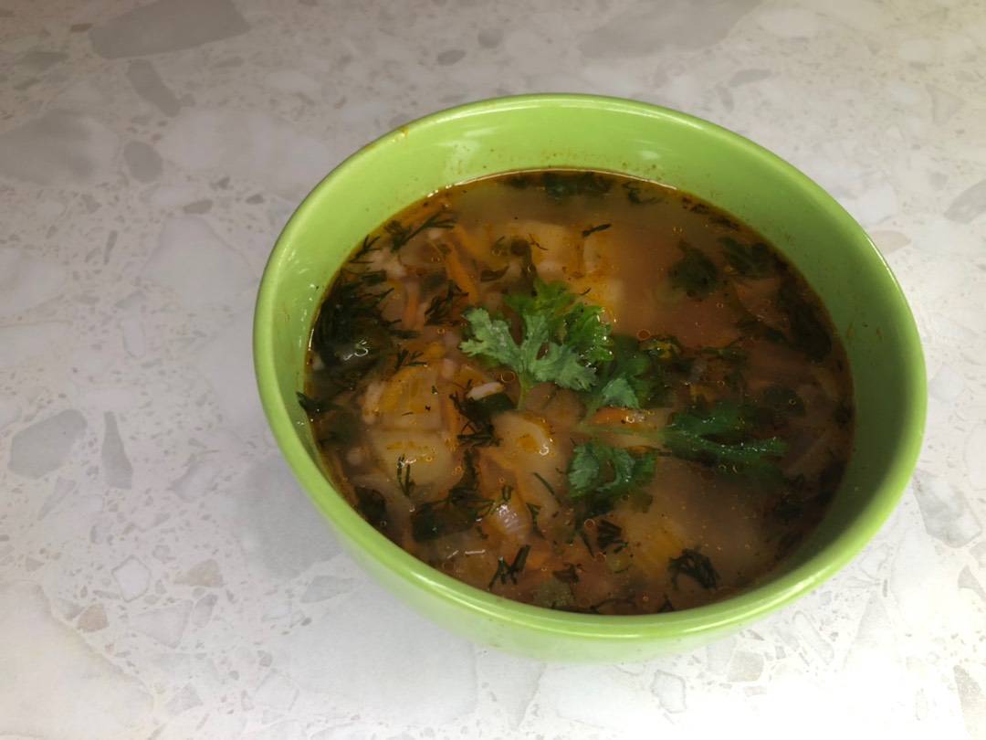 Постный суп харчо с аджикой и томатной пастой