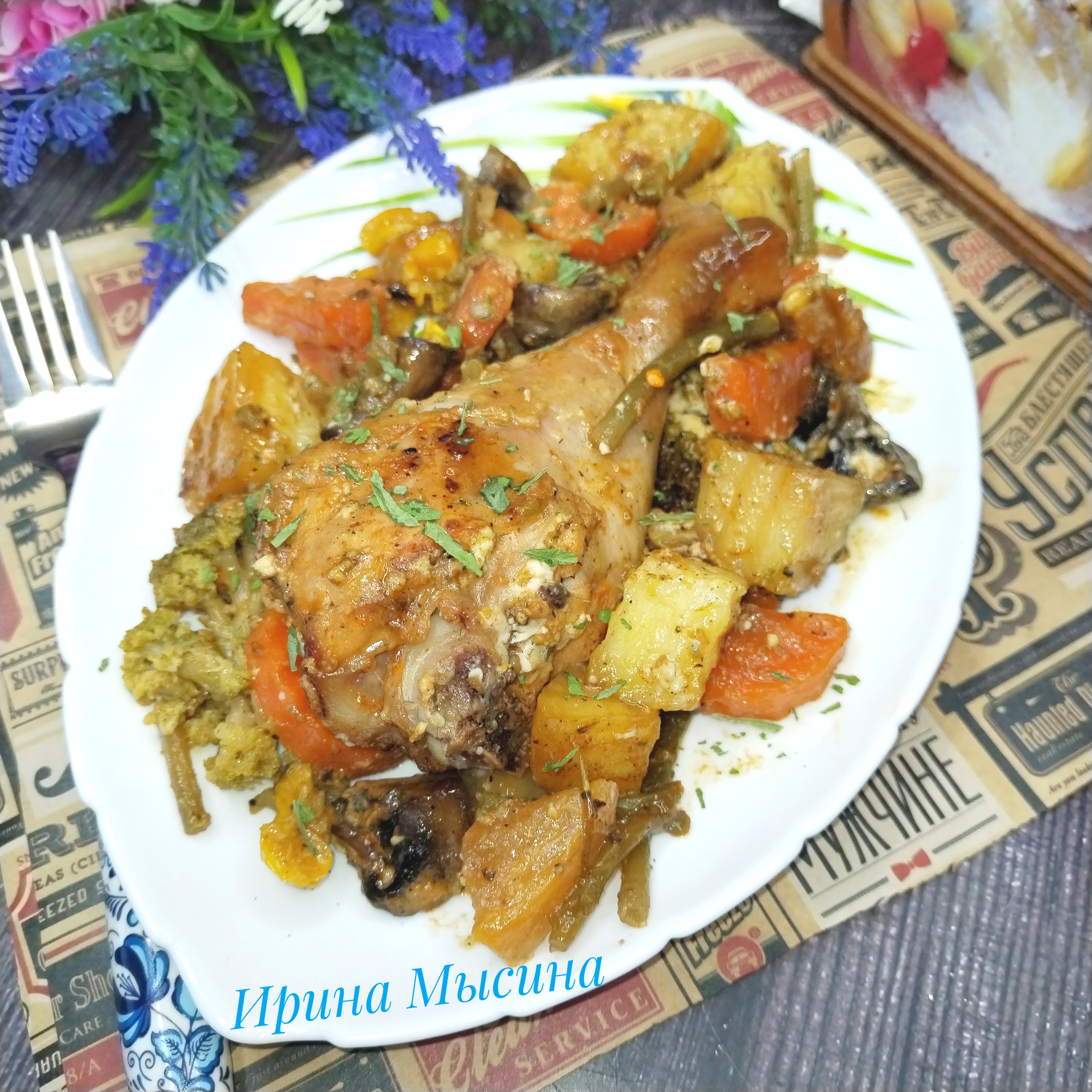 Куриные голени в духовке с овощами 