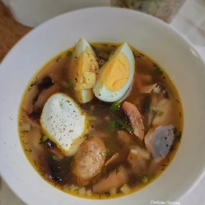 Суп с шампиньонами, курицей и рисом