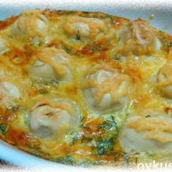 Пельмени,запеченные с сыром и грибами