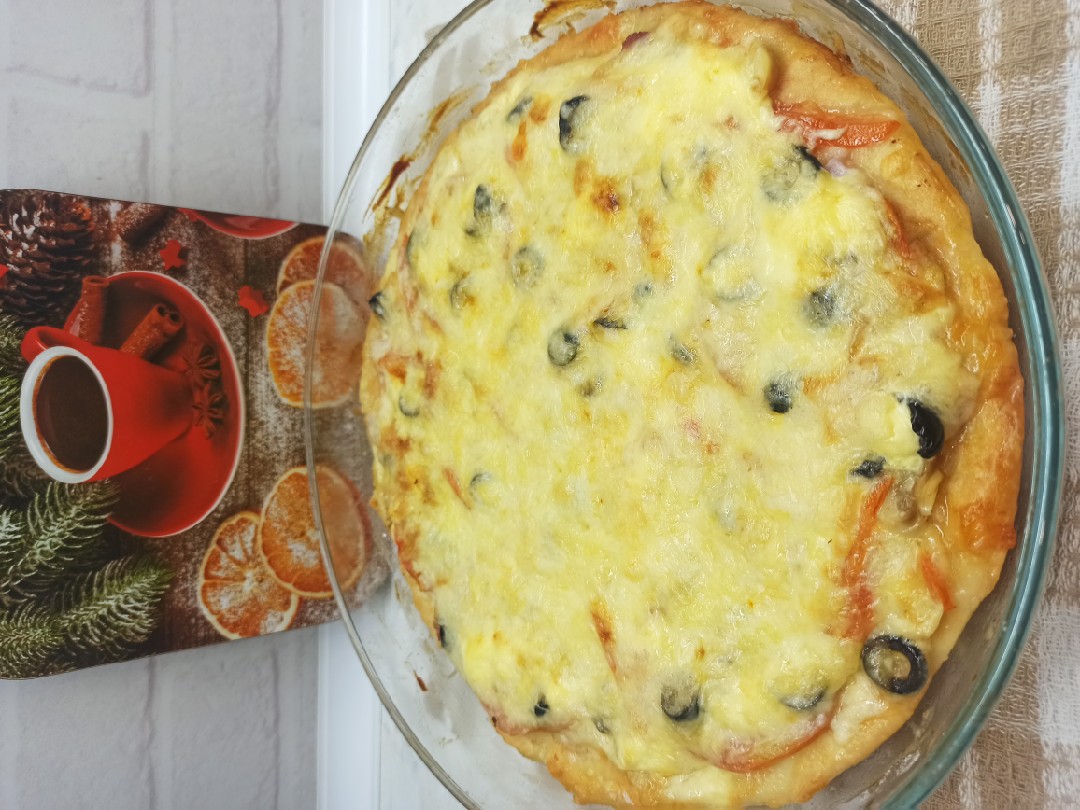 Пицца на кефире в духовке с грибами и маслинами