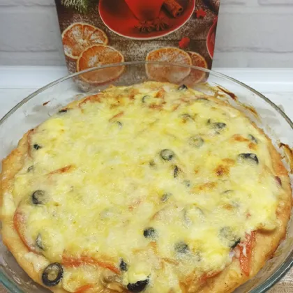 Пицца на кефире в духовке с грибами и маслинами