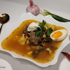 Зеленый борщ с мясом