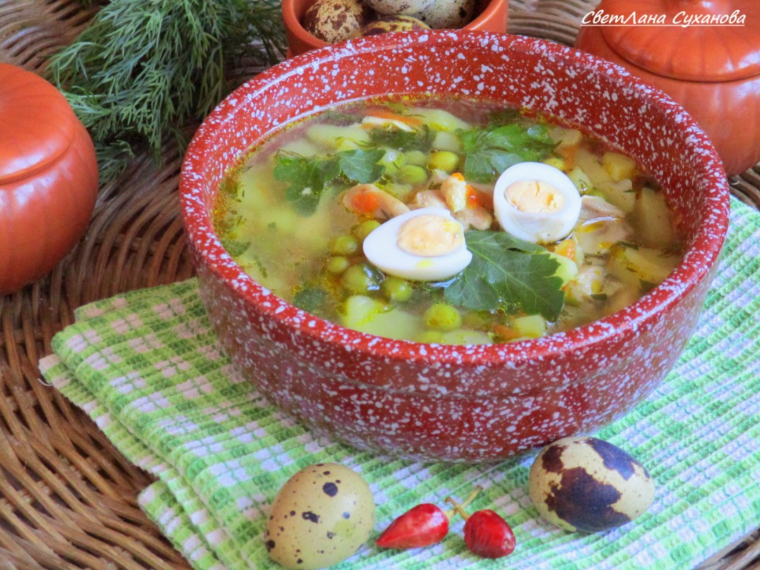 Сливочный суп с зеленым горошком и цветной капустой