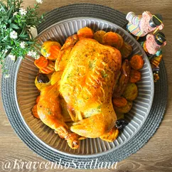 Курица с яблоками и черносливом