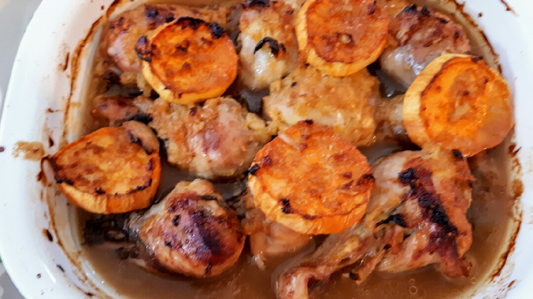 Куриные голени с бататом в апельсиновом маринаде🐔