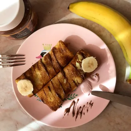 Тонкие Блинчики с жареным бананом и орехово-шоколадной пастой 🥞🍌🌰