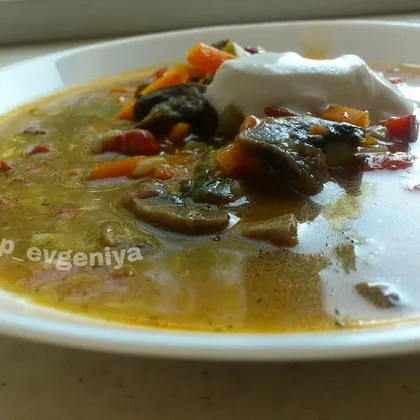 Овощной суп с грибами и сыром