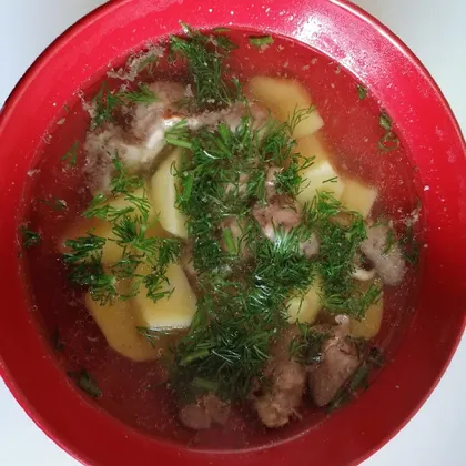 Картофельный суп с куриными сердцами
