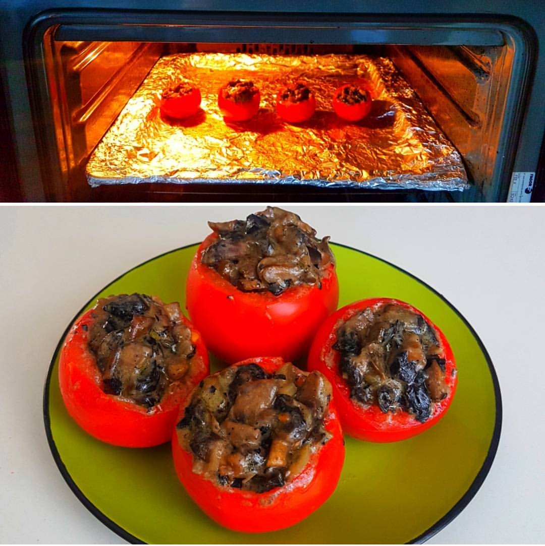 Помидоры, фаршированные грибами запеченные в духовке — рецепт с фото и видео