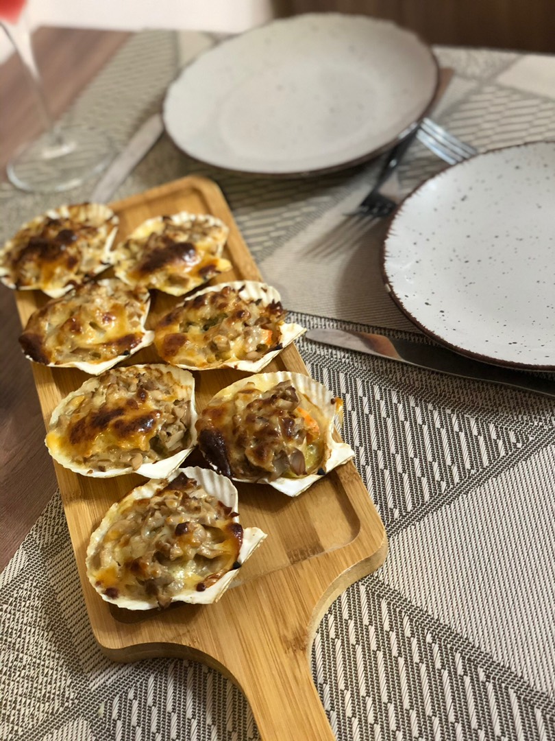 Гребешки запечённые с грибами